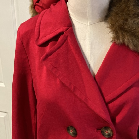 Chico’s red knit jacket removable faux fur collar 0 (4) - Picture 5 of 9